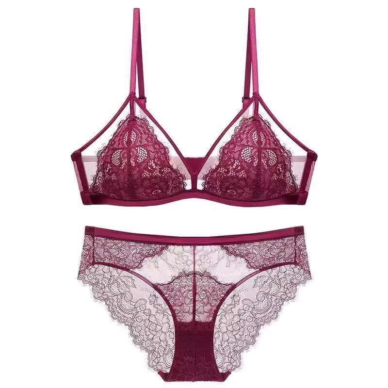 LangSha French Style Lace Wireless Push-Up Bra Set