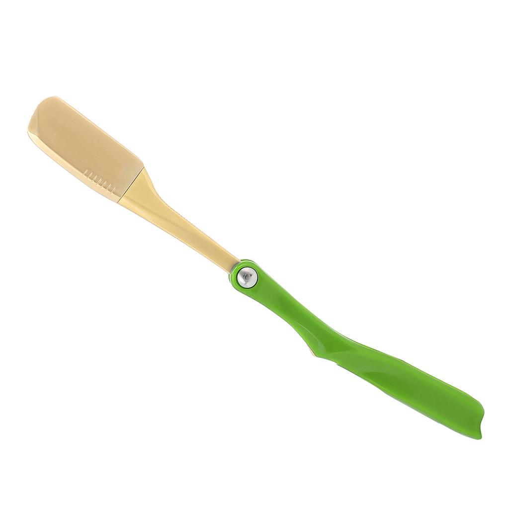 Folding Men Shaving Blade Holder Manual Facial Hair Shaving Knife Blade Holder Tool (Gold Head)Green