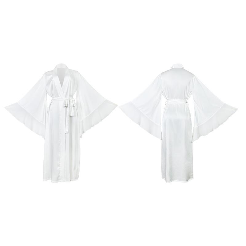 Luxurious Satin Tie-Waist Bell Sleeve Bathrobe - Available In Red, Black, and White