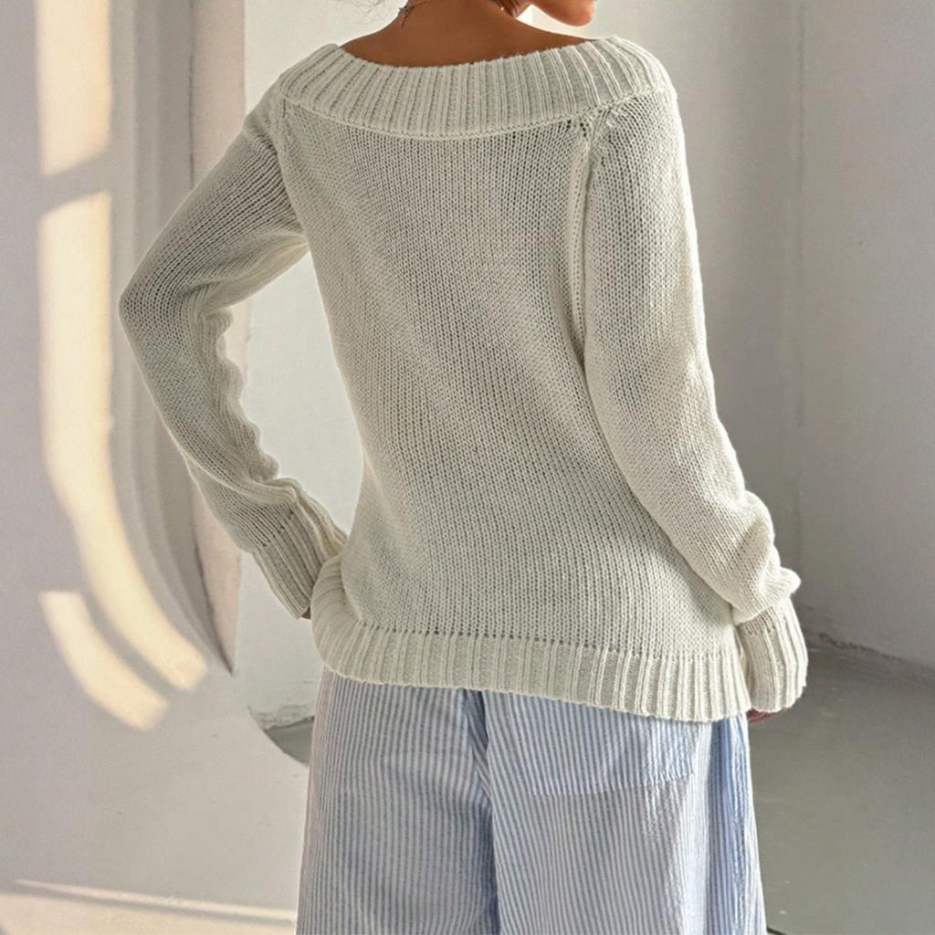 Women's Fashion Casual Long Sleeve One Shoulder Pullover Off-shoulder Knitted Sweater