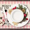 Christmas Placemats Set of 4, Machine Washable Linen Table Mats, Woven Rectangular Holiday Dining Decor, Festive Pink Checkered Christmas Tree Design