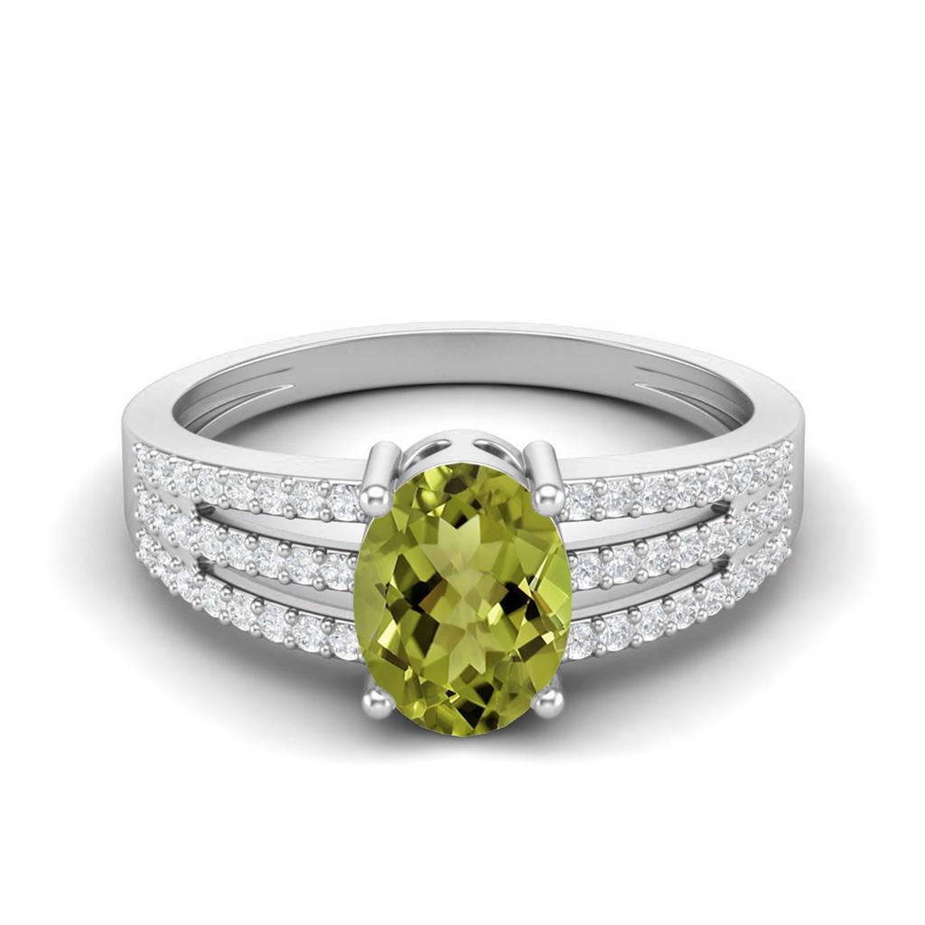 1.79 Ctw Oval Peridot 925 Sterling Silver Split Shank Women Engagement Ring