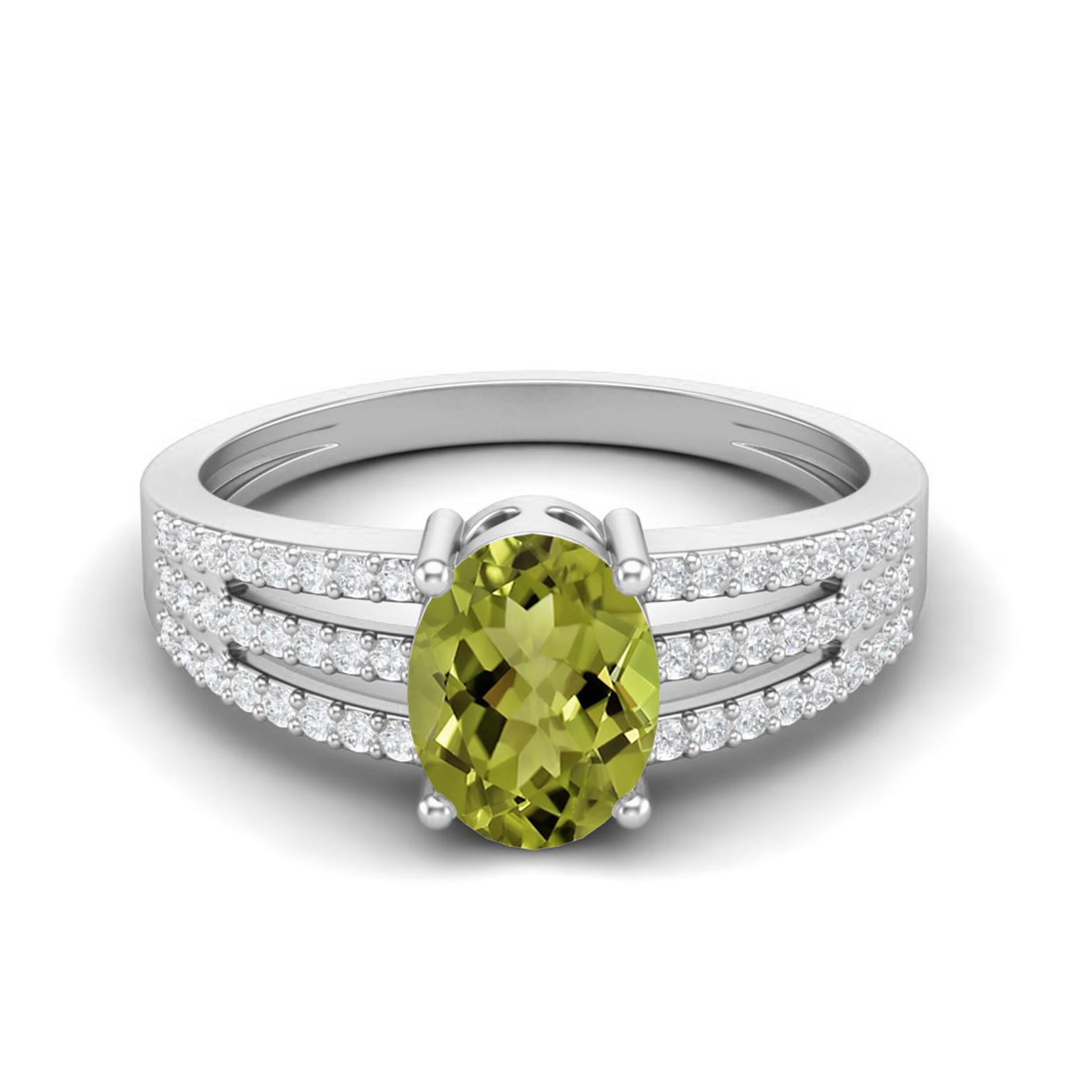 1.79 Ctw Oval Peridot 925 Sterling Silver Split Shank Women Engagement Ring 10 белый