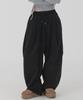 PIANER Corduroy Bonded Wide Parachute Pants (Black)