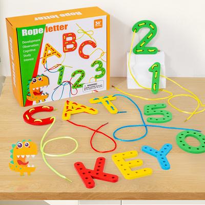 Numerischer Buchstabenblock Perle Kinder Seil Tragespiel Feinmotorik Training Montessori Früherziehung Puzzle Spielzeug
