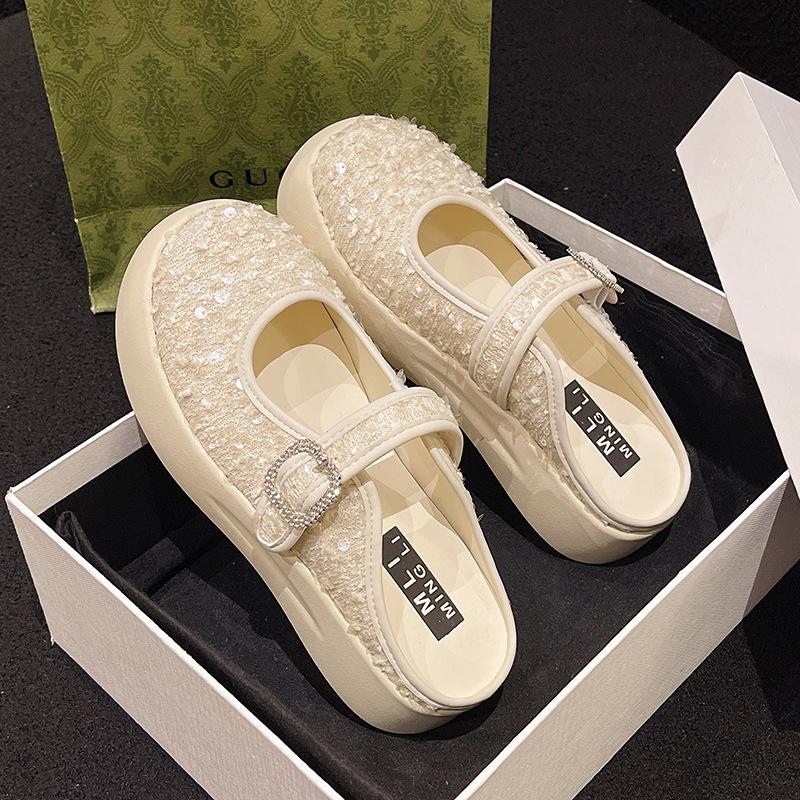 Fashion Glitter Slides Shoes Woman 2024 Slippers Flat Low Female Mule Pantofle Cover Toe Jelly Mules New PU Bling Crystal Rubber Rome Ho