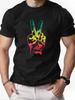 Unisex O Neck Tee Rainbow Peace Hand Gesture Print Cotton Short Sleeve Loose Summer Breathable Daily Casual Basic Wear Top