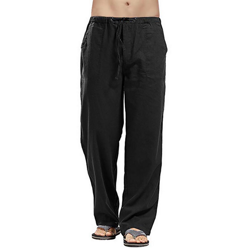 Car Ac Zomer Linnen Brede Mannen Broek Koreaanse Broek Oversize Linnengoed Streetwear Mannelijke Lente Yoga Broek Casual Mannen Kleding Joggingbroek M zwart
