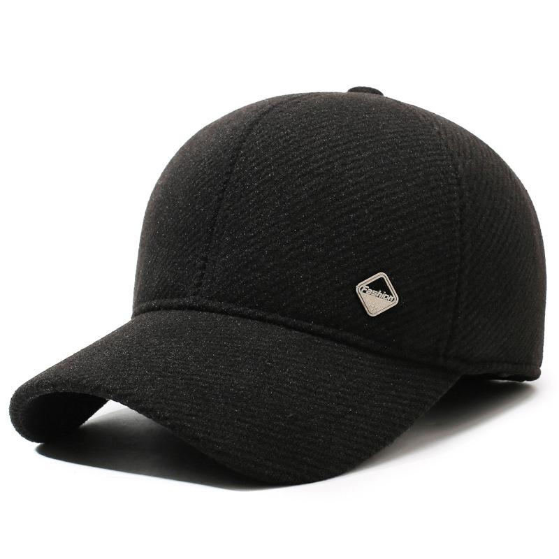 Men's Hat Autumn Winter Middle-Aged Thick Woolen Baseball Cap Windproof Ear Protection Cap for The Elderly Dad Cap