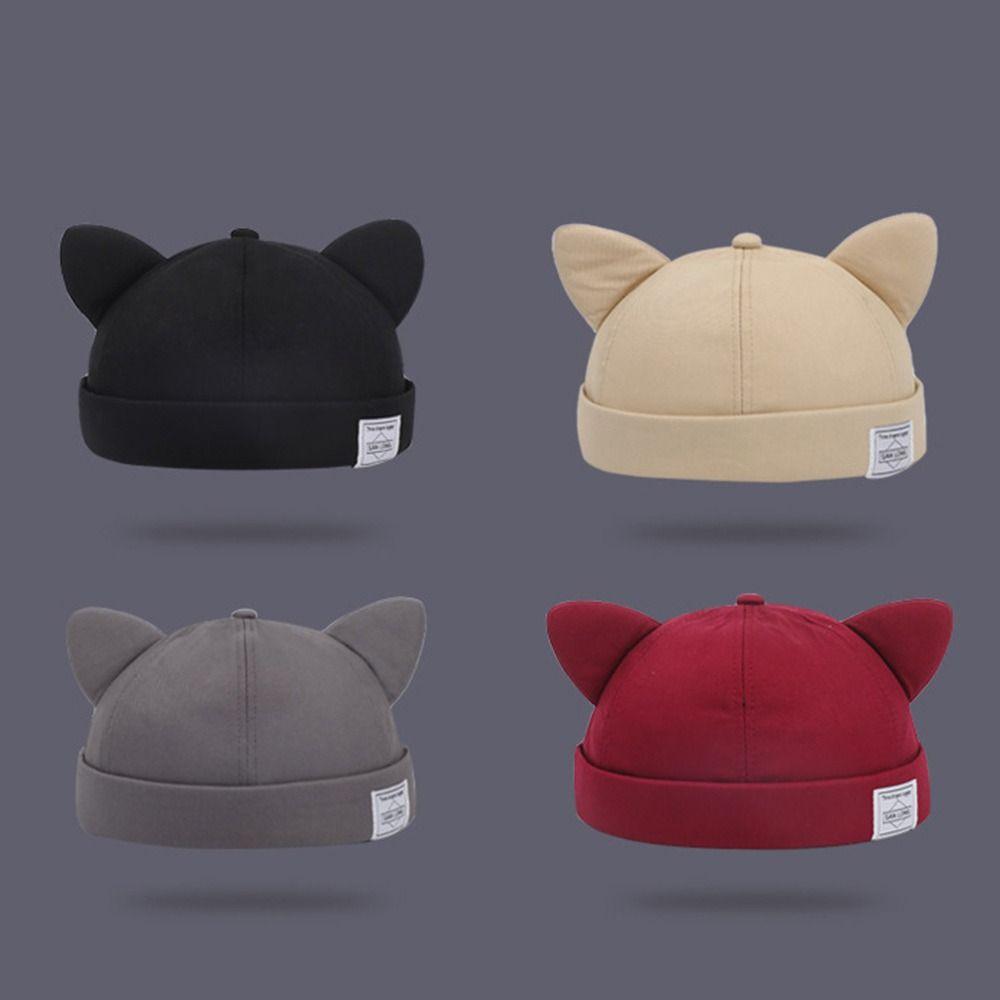 Solid Color Cat Ears Landlord Hat Adjustable Docker Cap Casual Melon Skin Hat  Spring Summer