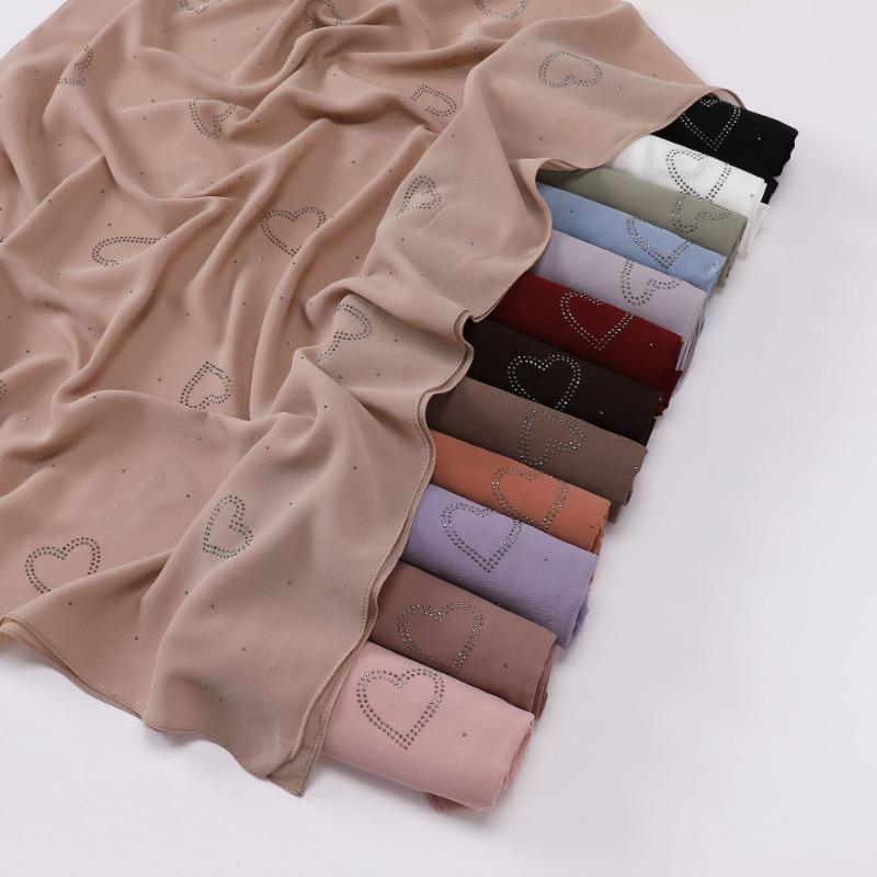 High Quality Chiffon Long Scarf With Heart Star Rhinestone Ethnic Headscarf