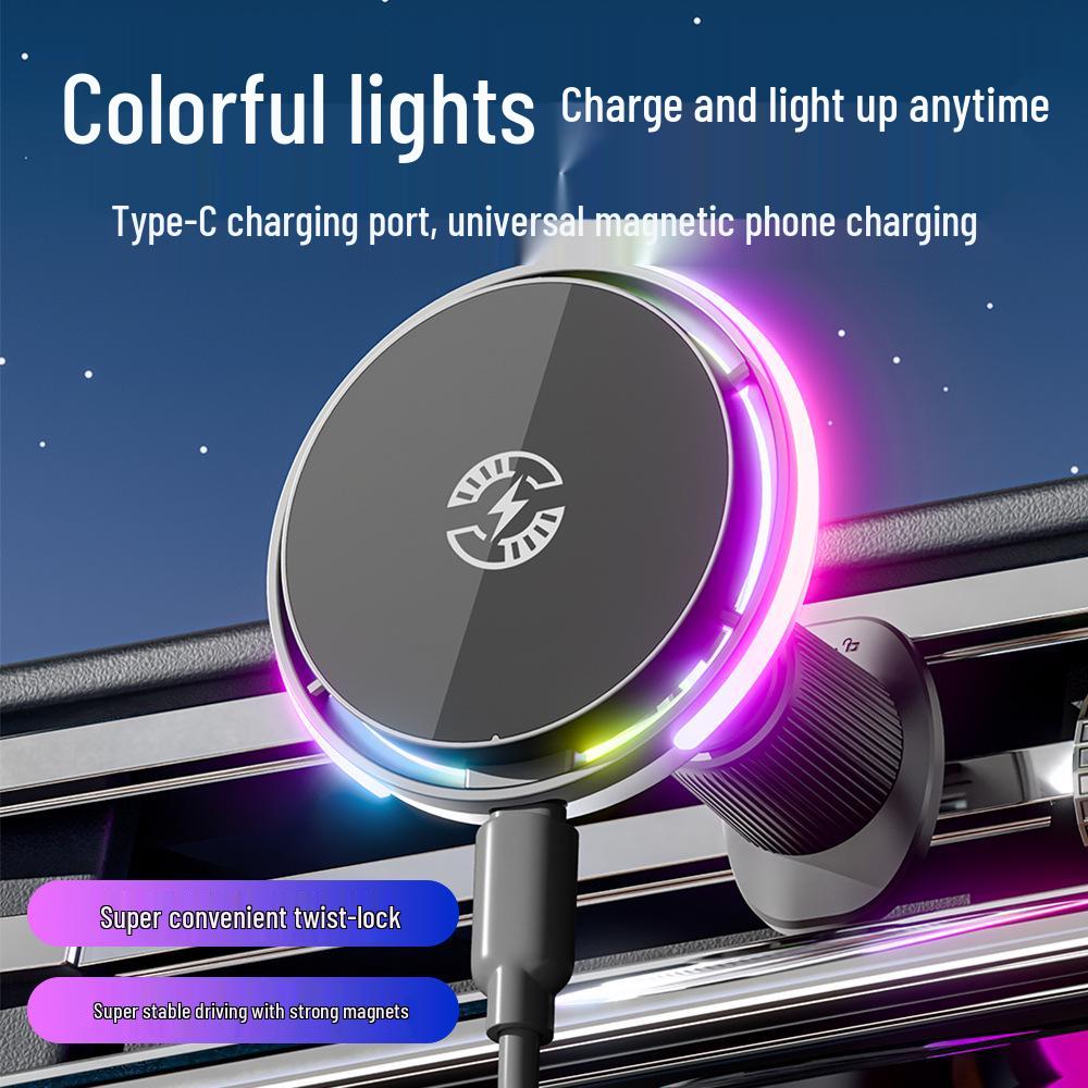 2026 Magnetic Smart Fan Car Phone Holder with Ambient Light & Wireless Fast Charging