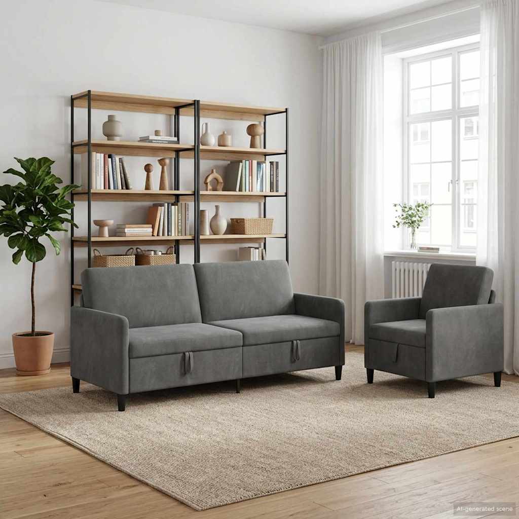 Sofa Set with Storage 2 Pcs Dark Grey Polyester