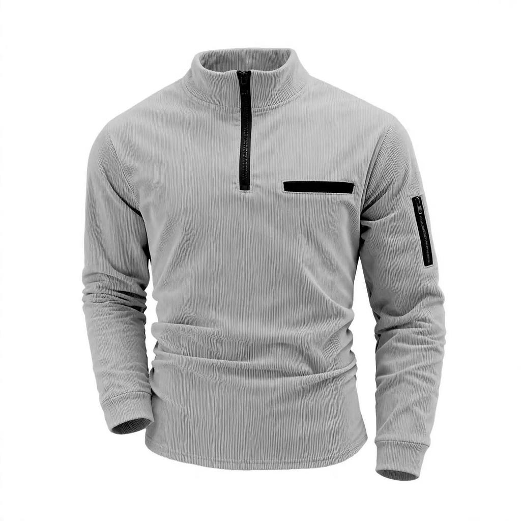 Primavera Autunno Sport all'Aperto Uomo Casual Maglia a Manica Lunga Polo Pullover Tasca Zip Collo Rialzato Camicie da Uomo Felpe Top