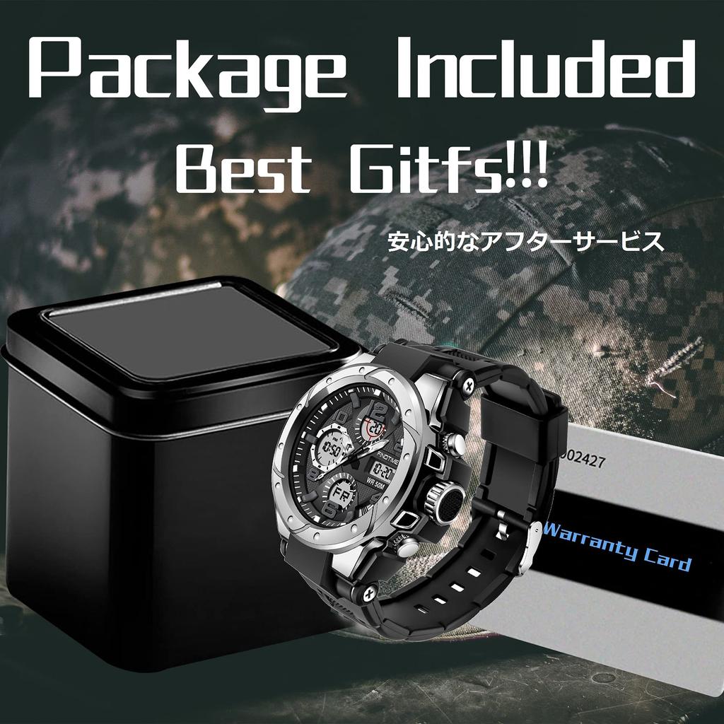Findtime Digital Watch for Men, Digital-Analog, Wristwatch, Waterproof, Military Watch, Stopwatch, Sports, Dual Time, Stylish, Alarm, LED, Alarm