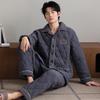 Winter padded pajamas men's thickened coral fleece three-layer warm homewear winter super thick can be worn outside large size padded jacket