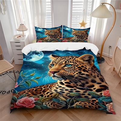 3pcs Leopard Print Duvet Cover Set, Cover For Bedroom Guest Room (1 Duvet Cover + 2 Pillowcase, Without Quilt), Yy250922098