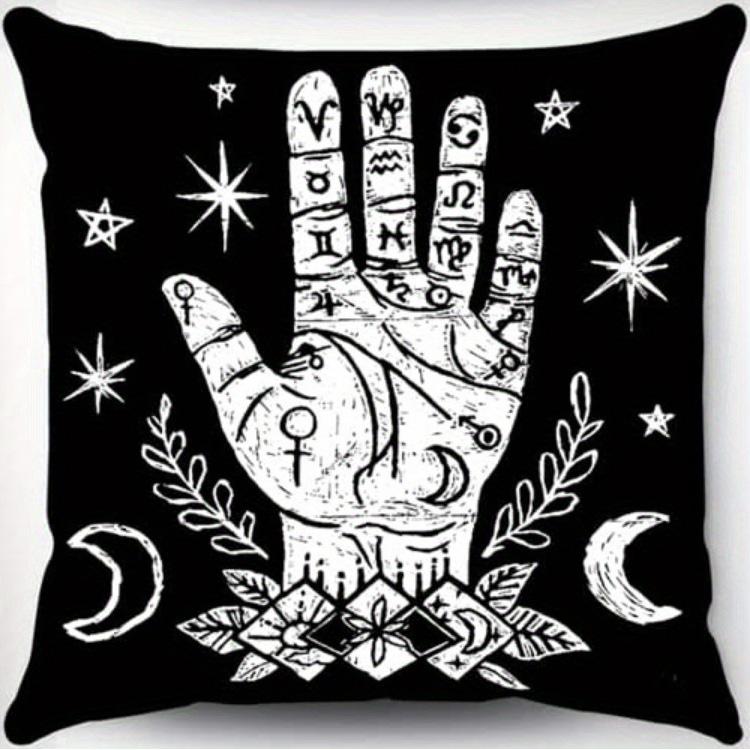 

Наволочки с черно-белым принтом в стиле Хэллоуина и ведьм: Да Нет Прощай, Мотылек, Ворон, Рука Удачи Наволочка для диванной подушки подарок 16x16Inch