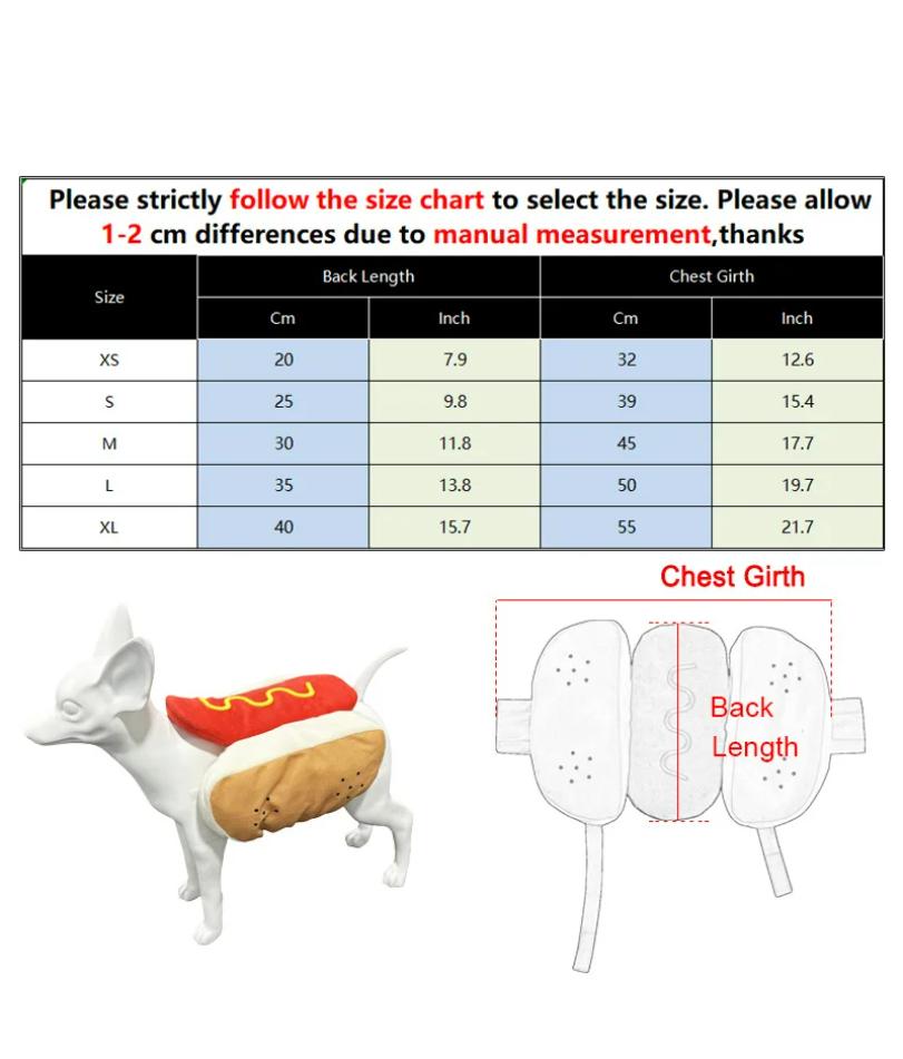 Halloween Hundekleidung Lustiges Hotdog-förmiges Haustierkostüm für kleine Hunde Katzen Verstellbares Welpen-Verkleidungs-Dackel Mops Partyanzug
