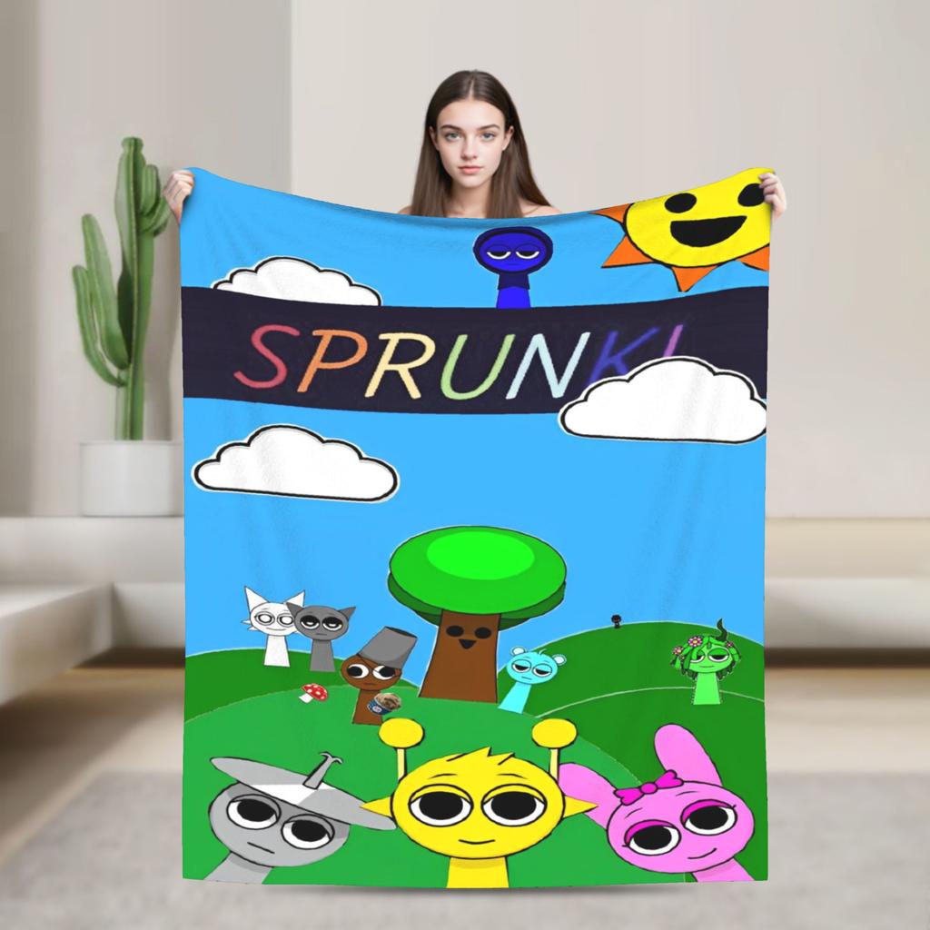 Sprunkis Game Blankets Fleece Novelty Breathable Throw Blankets for Chair Covering Sofa All Season