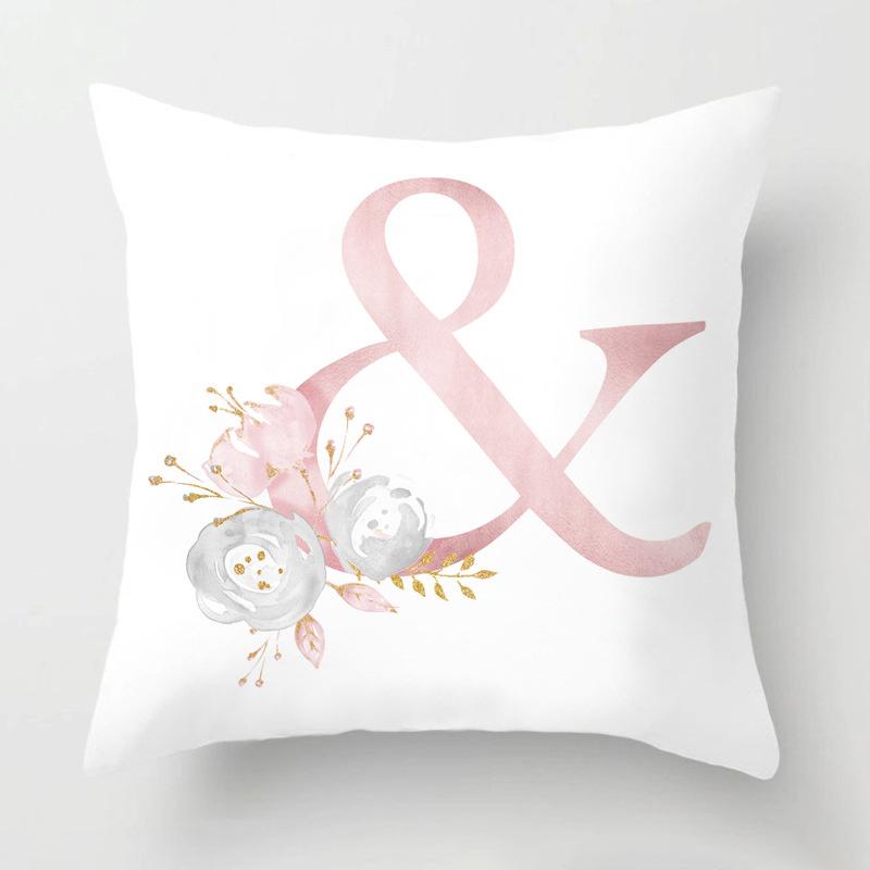 Rosa alphanumerisch bedrucktes Muster Polyester Kissenbezug für Zuhause Wohnzimmer Sofa Autodekoration Lendenkissen Kissenbezug