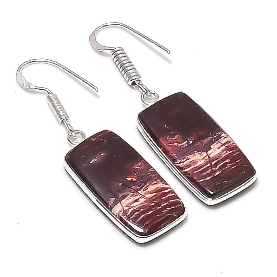 Натуральный Красный Змеиный Кожи Камень Серебро 925 Пробы Ювелирное Изделие Серьга 1.77  AEE-11117