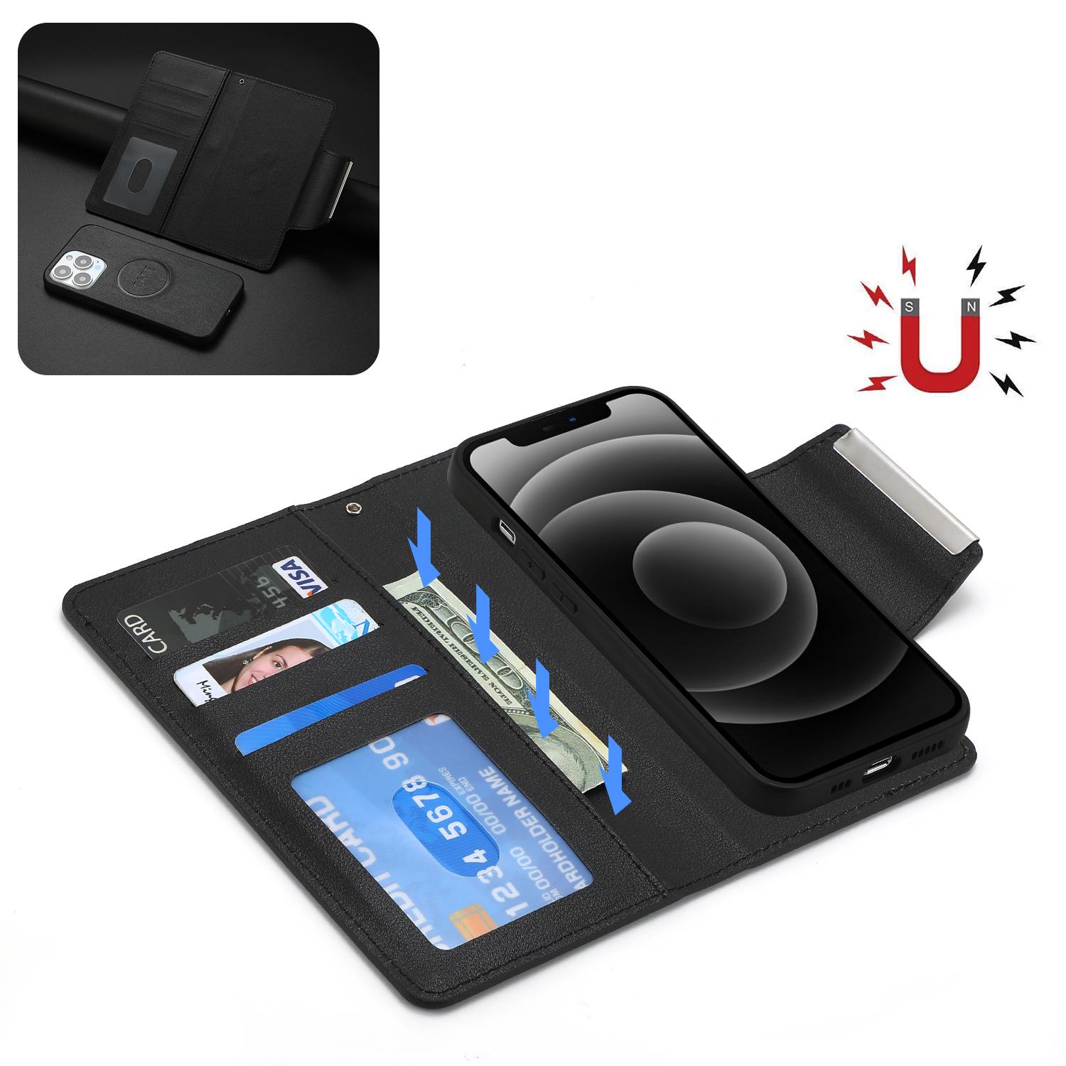 

For iPhone 16 Pro Max Wallet Case PU Leather Detachable Phone Cover Black