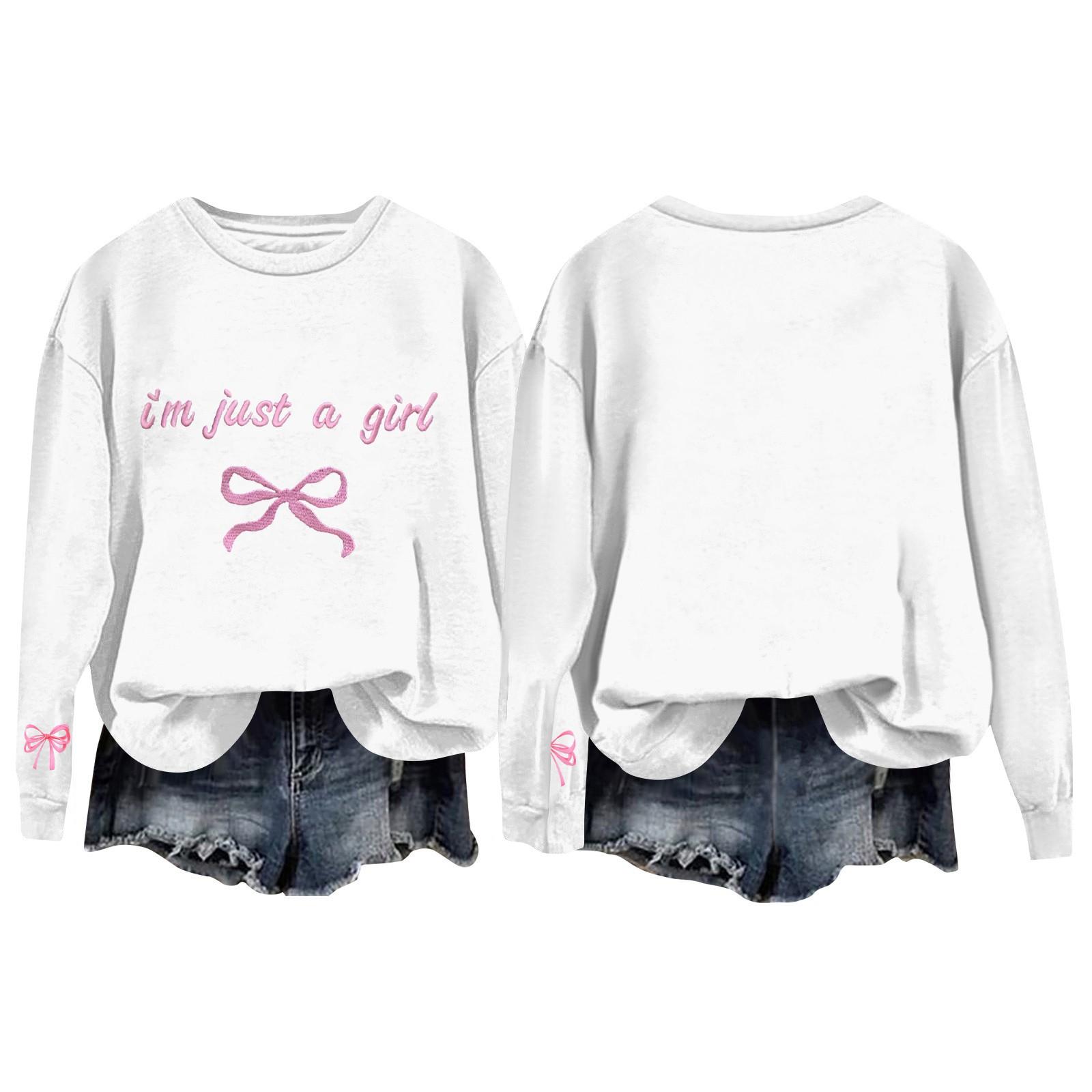 

Женская повседневная свободная толстовка с капюшоном и принтом банта с круглым вырезом и длинными рукавами XL белый