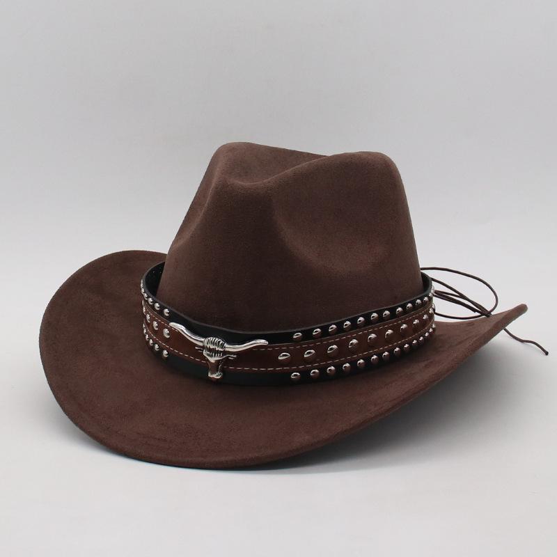 Cross-Border Foreign Trade Four Seasons Men And Women Ethnic Wind Cow Head, Couple Sunscreen Hat Cowboy Hat Jazz Hat Big Edge Top Hat