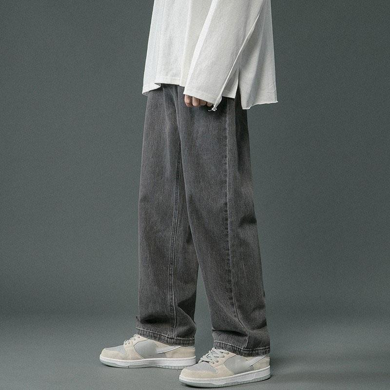 Danmo Man Straight Denim Wide-leg Pants Solid Color Jeans Korean Fashion Men's Casual Long Jeans Plus Size