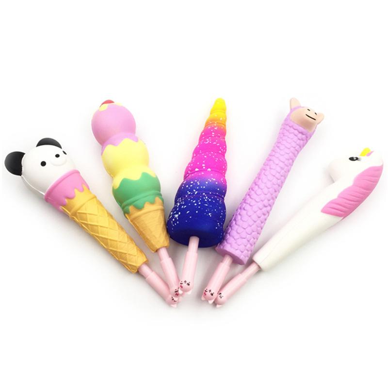 Cute Kawaii PU Foam Squishy Cat Ice Cream Panda Squeeze Pen Stationery Pencil Holder with Slow Rising Feature Children Gift Toy