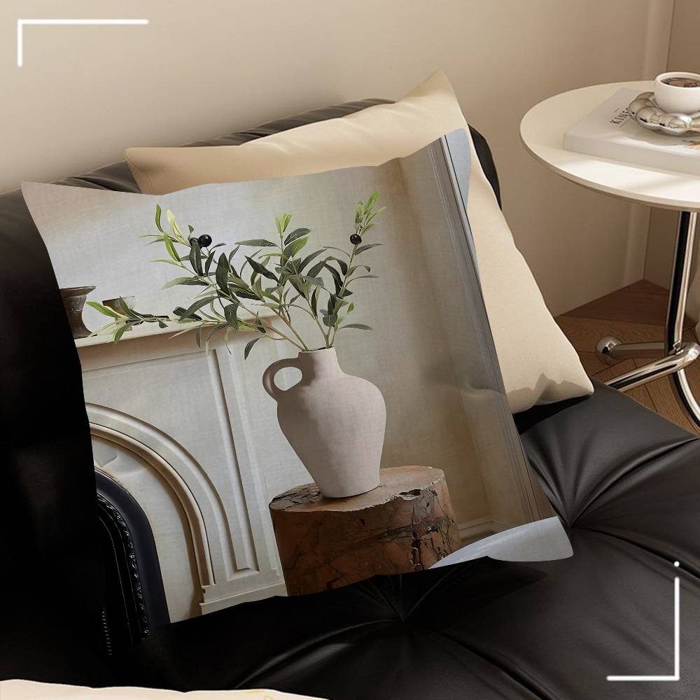 Chic Olive Tree In Vase Canvas Art Pillow Cushion Cover Pillowcase Living Room Sofa Home Decor Customized