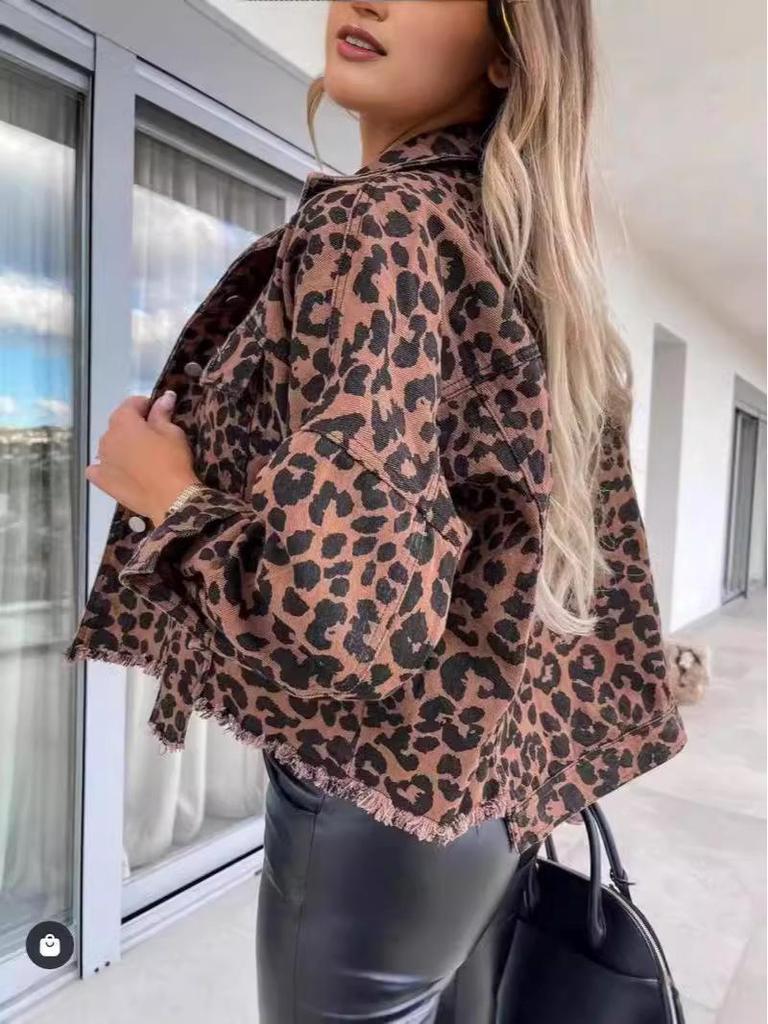 Leopard Print Denim Jacket for Women - European & American Fashion Style