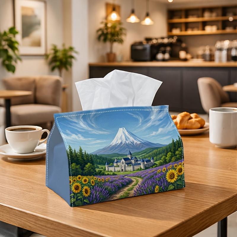 1pc Pastoral Mountain Floral Tissue Box | Multi-functional Napkin Dispenser, Two Sizes Available Suitable for Home, Parties, Car Decoration Vibrant Bl
