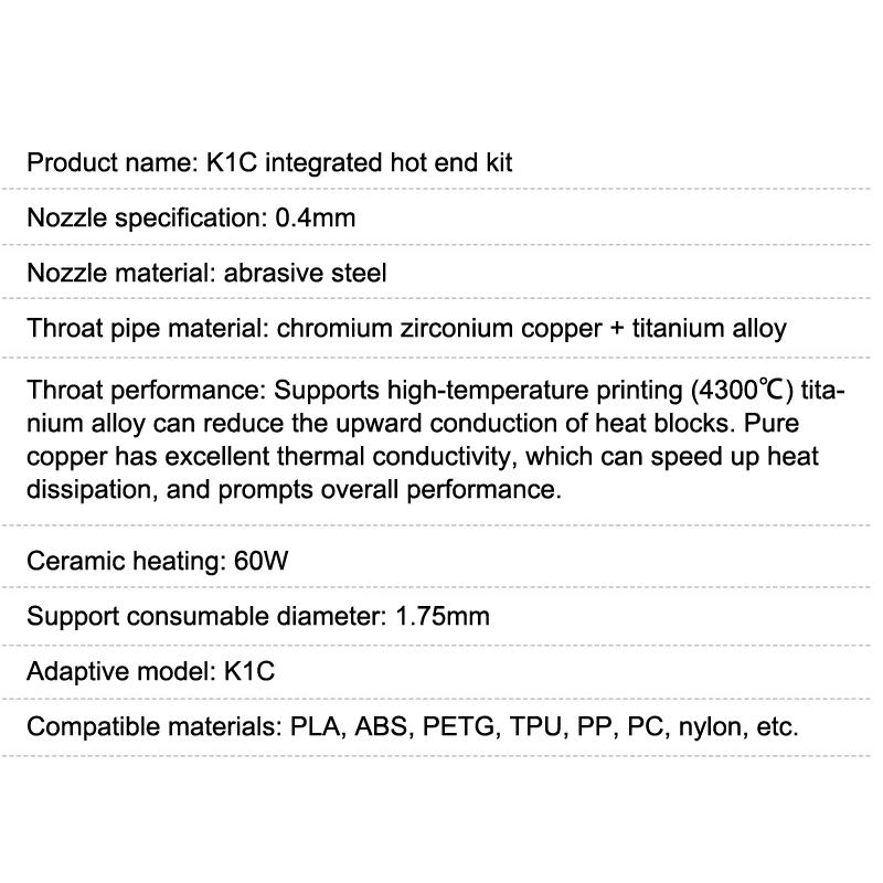 For Creality K1C K1 Max End Ceramic Heating Block Kit Heat Break Resistance End 3D Printer Parts Quick-Swap Nozzle Kit