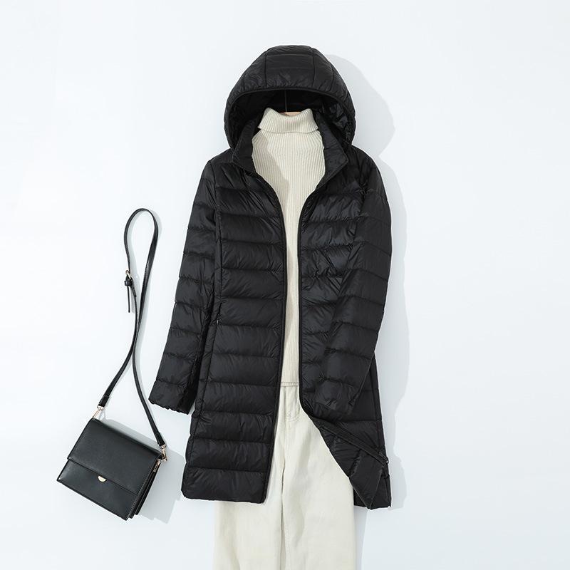 Removable hat down jacket women's medium and long light and loose winter clothing new thin warm large size jacket