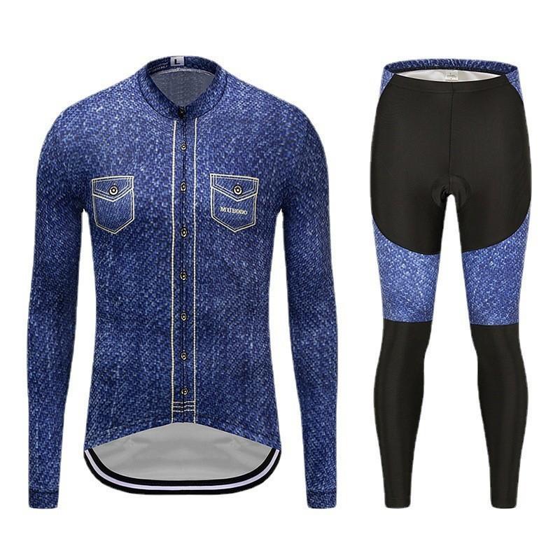 Men Women Cycling Jersey Set Long Sleeve Breathable Quick Dry Compression Bike Apparel Road Fall Season