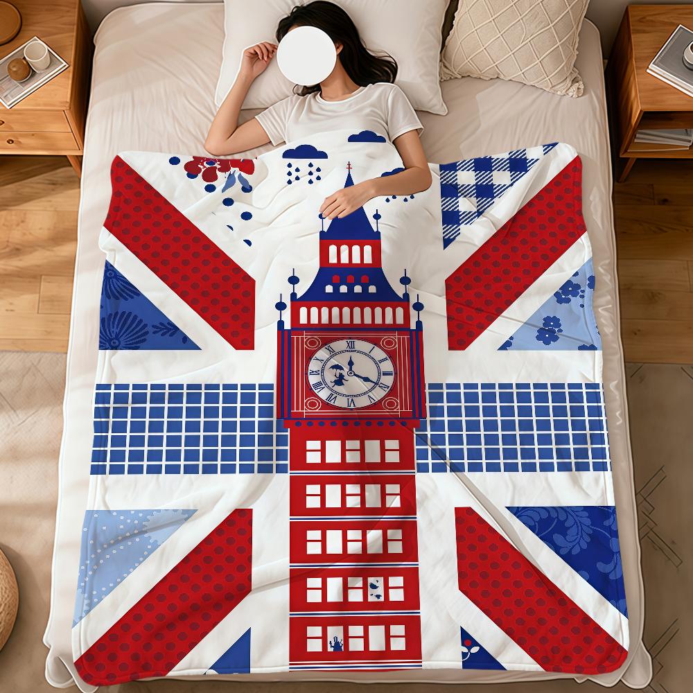Herz Cartoon Kunstmuster London Big Ben weiche warme Plüschdecke Schlafsaal Sofa Wohnzimmer Haustier Zuhause Schlafzimmer Geschenk Nickerchen Zuhause Flanell