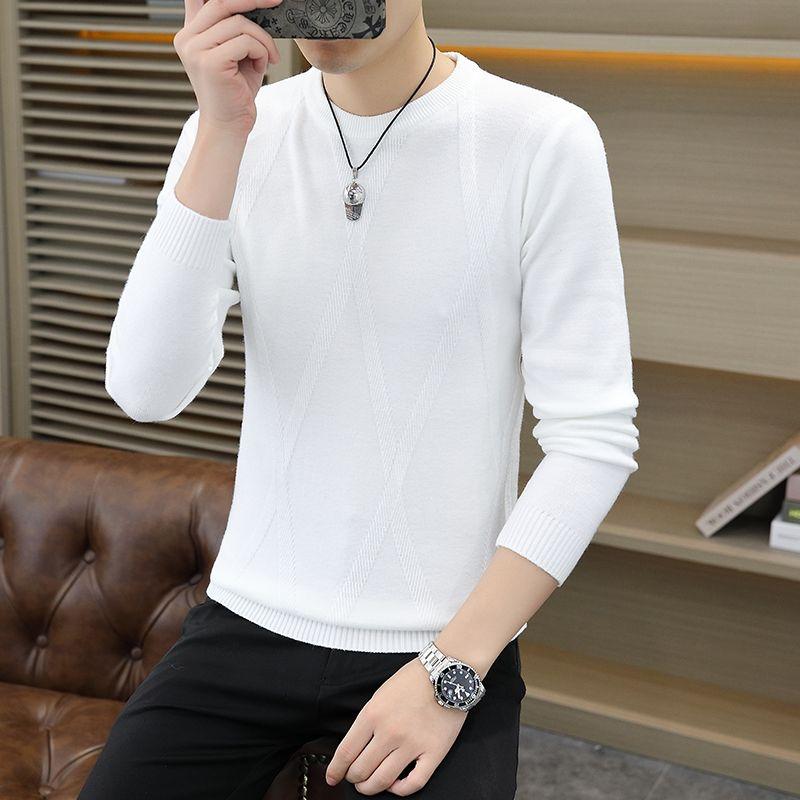 Men's Round Neck Sweater Korean Version Youth Thick Slim Fit Pullover Knitted Sweater
