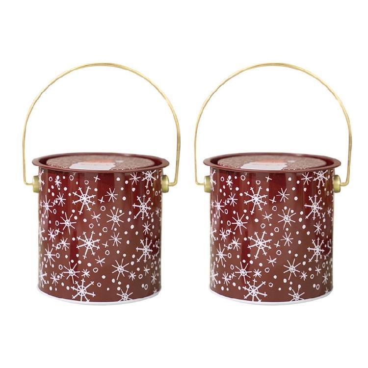 2pcs Decorative Christmas Candy Boxes Handheld Round Bucket Portable Sweets Tins with Handle for Family Gathering