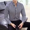 Gestreiftes Hemd Herren Langarmhemd Mode Jugend Student Slim Shirt