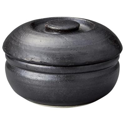 Recipiente para Arroz Banko Ware, Capacidad para 3 tazas, Esmalte Negro, Aprox.. Diámetro 19cm, Apto para microondas, Hecho en Japón, Número de producto 18965