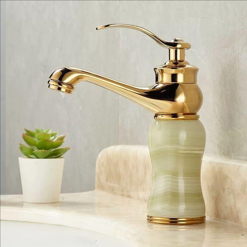 Rose Gold Luxury Bathroom Basin Faucet Single Handle Vanity Sink Mixer water Taps Brass Natural Jade Basin Sink Faucet Chrome