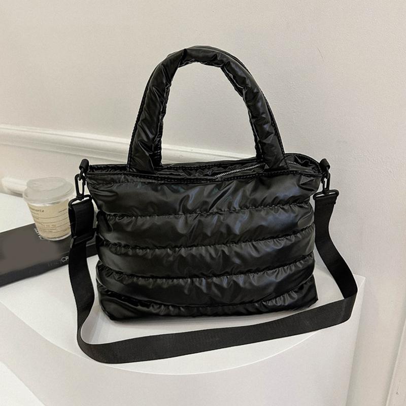 

Женская стеганая сумка-тоут, универсальная сумка на плечо с мягкой подкладкой, легкая мягкая сумка-саквояж большой вместимости, повседневная зимняя дорожная сумка 34x17x23cm чёрный