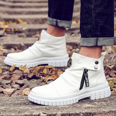 Designer Luxus Reißverschluss Herrenstiefel Herbst Weiß High Top Herren Freizeitschuhe Schwarz Stiefeletten Mode Motorradschuhe für Herren