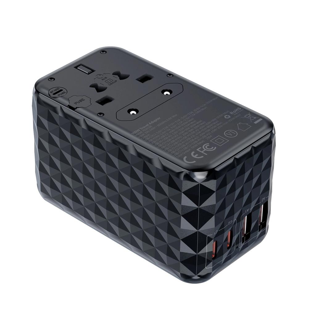 Adapter Podróżny Choetech Pd6028 Eu / Us / Aus / Uk 2X Usb-C 2X Usb-A 100W - Czarny
