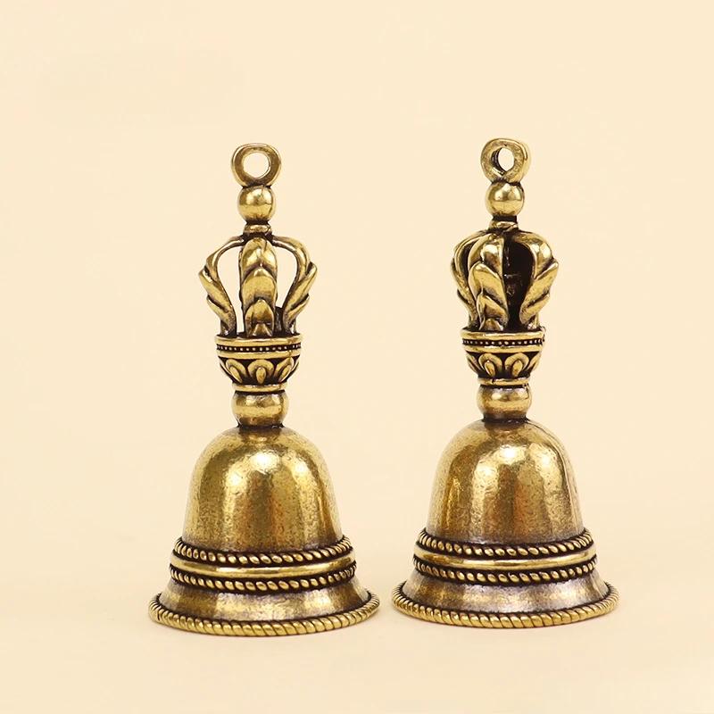 1/2pc Brass Wind Bell Handicraft Die-casting Drop Hand Call Vintage Tibetan Bronze Bell Reception Service Meditation Pray Decor