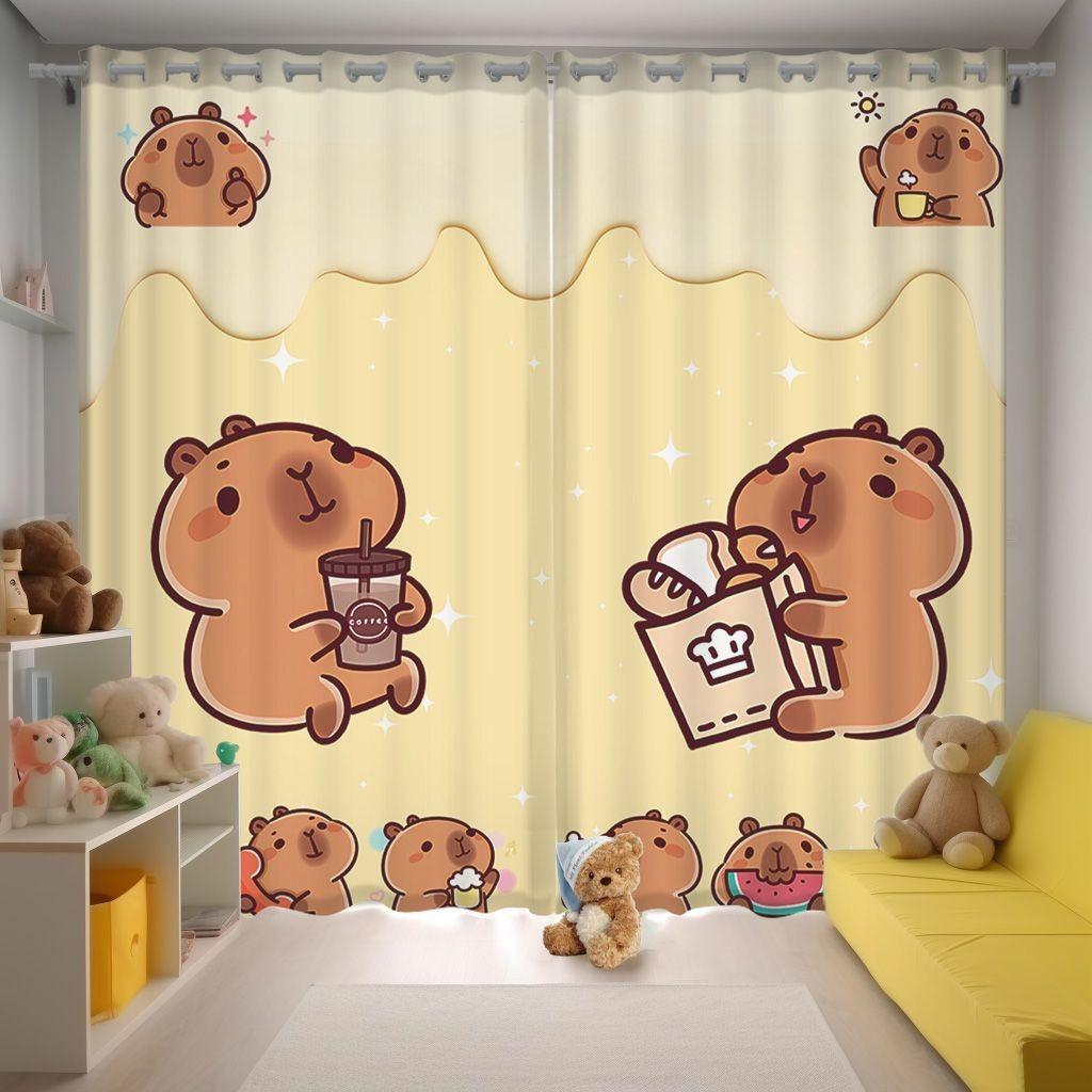 150x166CM Cartoon Capybara Blackout Curtain 2 Panels Kawaii Anime Window Drapes For Living Room Custom Home Window Treatments