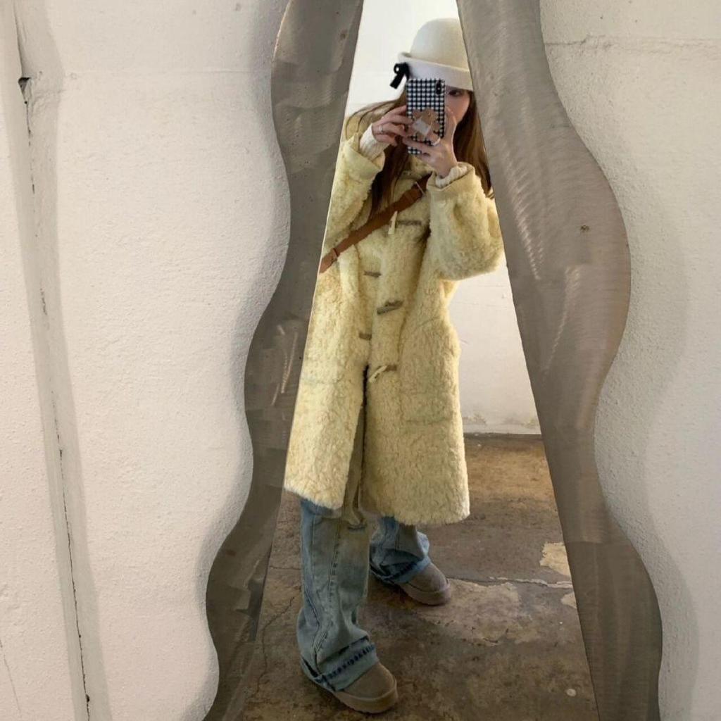 Korean Style Colorblock Faux Fur Toggle Coat for Women (Spring/Summer)