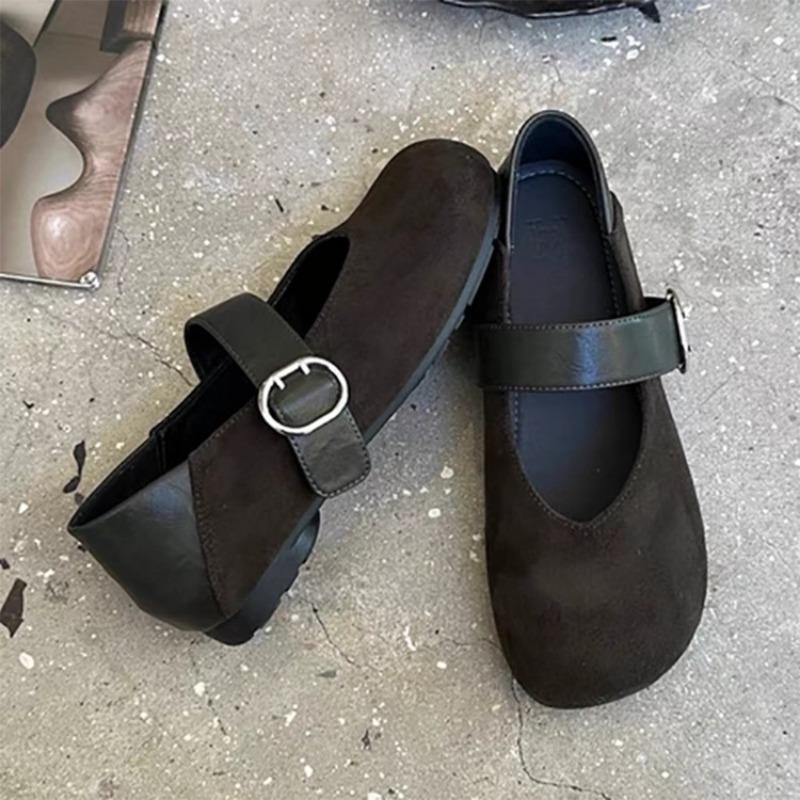 Retro versatile one-word with shallow mouth Mary Jane women's shoes, new one-pedal flat-soled comfortable ballet shoes